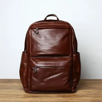 Модный высококачественный мужской 15-дюймовый рюкзак для ноутбука из воловьей кожи первого слоя, простой повседневный кожаный рюкзак для путешествий на открытом воздухе большой емкости