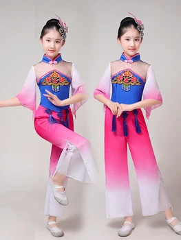 Детские Классические танцевальные костюмы с веерами, Элегантный национальный танцевальный костюм Янко для девочек, Традиционное танцевальное представление с зонтиками