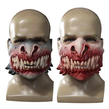 Ужас Большие Зубы Половина Лица Латексная маска Зла Аниме Косплей Зомби Хэллоуин Маски реквизит для Вечеринки