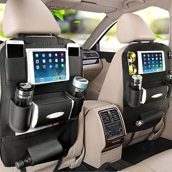 Сумка для хранения на спинке автомобильного сиденья из искусственной кожи, Органайзер, подстаканник, карман для телефона iPad, протектор заднего сиденья, автомобильные аксессуары для путешествий
