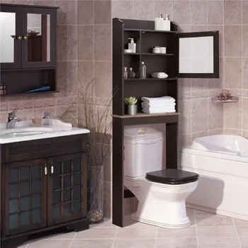 Деревянный туалетный шкаф SMILE MART, экономящий пространство в ванной, Шкаф для хранения со стеклянной дверцей, шкаф для ванной комнаты