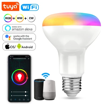 Tuya Smart RGB Светодиодные Лампы E27 С Регулируемой Яркостью 15 Вт, Несколько Wi-Fi Ламп 110 В 220 В, Голосовое Управление Для Украшения дома, Работа С Alexa