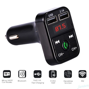 Беспроводной автомобильный комплект Bluetooth FM-передатчик Аудио MP3-плеер поддержка громкой связи TF USB flash воспроизведение 5V 2.1A Зарядка с двумя USB-портами