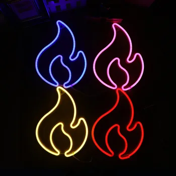 Дизайн неоновых вывесок Wanxing Fire Flame Светодиодный настенный светильник с питанием от USB/аккумулятора Для магазина домашнего декора, вечеринки, клуба, Рождественского подарка