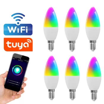 4шт Tuya WiFi E14 Свеча RGB светодиодная лампа переменного тока 85-265 В Умная лампа с регулируемой яркостью, работающая с Alexa лампой Google Home Яндекс Алиса