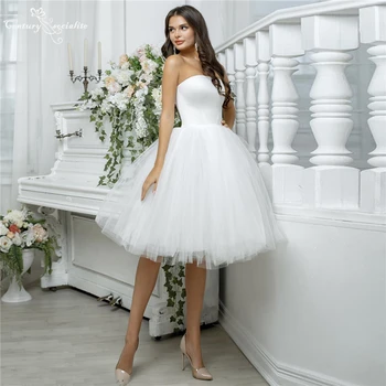 Свадебные платья принцессы Короткие 2022 Без бретелек Длиной до колен Бальное платье для Приема Невесты Платья для невесты Vestido De Noiva
