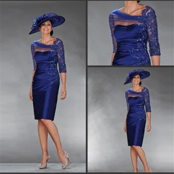 Уникальное Королевское синее платье-футляр длиной до колен с кружевной аппликацией, платья для матери Невесты с рукавом три четверти, Свадебное платье для гостей 2023