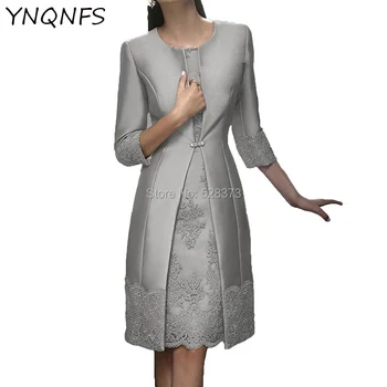 YNQNFS MD165, реальные фотографии, Элегантные короткие платья для матери Невесты с рукавами 3/4, Жакеты, Серебристые/Жемчужно-розовые 2019