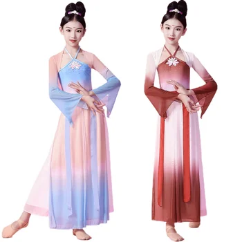Детская одежда для классических танцев, элегантный танец в Китае, одежда для обучения народным танцам, древний танец вееров для девочек
