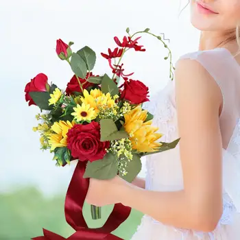 Свадебный букет, Искусственные цветы, Свадебные подсолнухи для Подружек невесты на Юбилей, Фестиваль, День Святого Валентина, Принадлежности, Декор