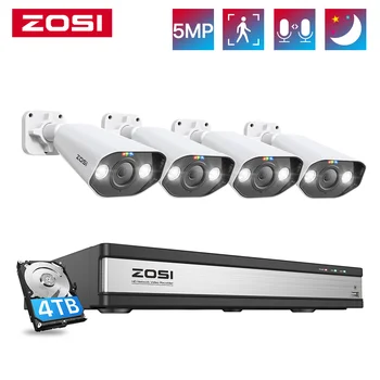 Домашняя PoE-система видеонаблюдения ZOSI 16CH 4K с функцией обнаружения людей/транспортных средств, 8-мегапиксельный 16-канальный видеорегистратор с x 5-мегапиксельными Наружными PoE IP-камерами