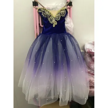 Королевское синее платье Балерины, Балетная юбка для девочек, Длинное танцевальное платье для детей, женские костюмы для выступлений, Слинг для Танца живота для девочек