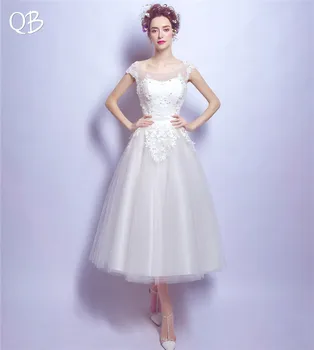 Трапециевидный тюль длиной до чайной, расшитый бисером, Короткие Элегантные Свадебные платья 2020, Новые модные Свадебные платья, Свадебные платья WE48