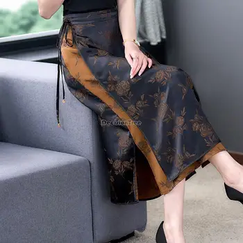2023 китайская ретро модная юбка-полукомбинезон из пряжи в стиле ретро, женская летняя новая свободная юбка в китайском национальном стиле, улучшенная длинная юбка с принтом
