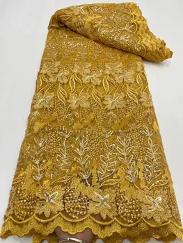Новейшая золотая африканская кружевная ткань 2023, Высококачественные бусины, Кружево, Французская Бисерная сетка, Сетчатая кружевная ткань С блестками, Нигерийское вечернее платье