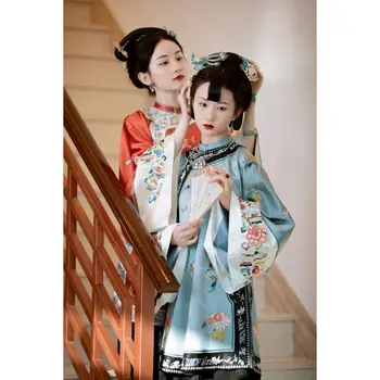 2022 Весенний Плащ с цветочным принтом под старину, Повседневный Свободный Синий Топ Чонсам, Китайская традиционная рубашка, Женская Модная одежда