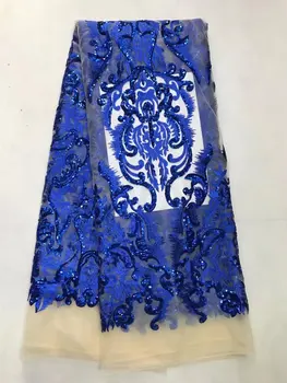 Современный Дизайн, Королевское синее Французское Кружево, Африканская Тюлевая кружевная ткань с вышивкой пайетками для модного вечернего платья JL1221