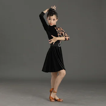 Новые платья для латиноамериканских танцев для девочек, танцевальный костюм для выступлений на сцене с длинным рукавом, детская праздничная юбка