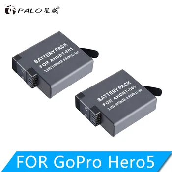PALO 2шт Gopro Hero 5 1800 мАч AHDBT-501 AHDBT501 AHDBT 501 Камера Аккумуляторная Батарея Для Gopro Hero 5 Hero5 Go pro