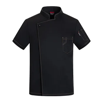 Черная куртка шеф-повара с коротким рукавом, униформа шеф-повара для мужчин, униформа для кухни, рубашки для ресторана, Летнее пальто повара, Одежда официанта