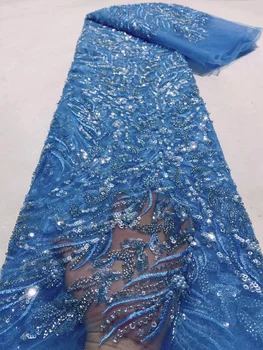 Небесно-Голубая Роскошная африканская кружевная ткань с блестками 2022, Высококачественные бусины, Нигерийская Свадебная вышивка, французский тюль, Кружевная ткань