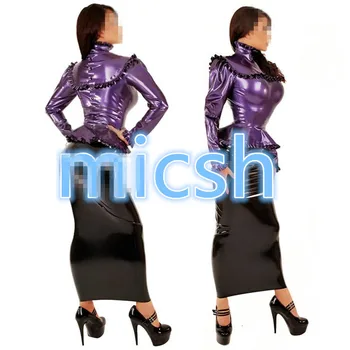 Платье из 100% латекса, женский фиолетовый и черный топ с юбками, размер XXS-XXL