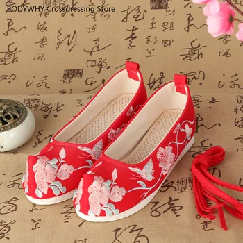 Новая обувь, Тканевая обувь в старинном стиле, Женская обувь Hanfu, Обувь с бантом, Увеличенный рост, Перевернутая обувь, Обувь для костюмов