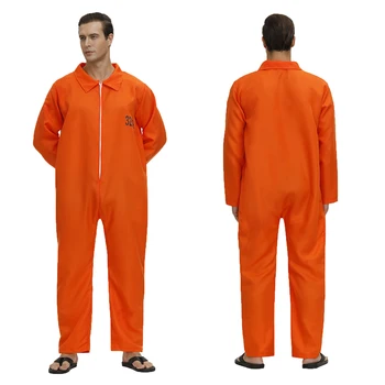 Оранжевый Костюм Заключенного, Мужской Тюремный комбинезон для взрослых, костюм заключенного на Хэллоуин, Оранжевый костюм Преступника-тюремщика, комбинезон для осужденных XS-3XL