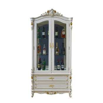 Европейский стиль, полностью вырезанный из цельного дерева, стеклянный винный шкаф с одинарной и двойной дверью, настенный витринный шкаф для гостиной, французский стиль