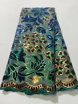 Французская Традиционная Кружевная ткань с блестящими пайетками, Африканская Высококачественная Кружевная ткань из тюля с блестками, Элегантная для пошива свадебного вечернего платья