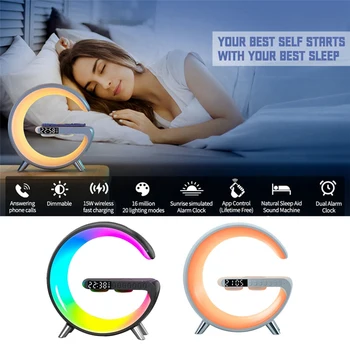 Беспроводное зарядное устройство, Bluetooth динамик, проекционная лампа, RGB ночник, цифровой будильник для сна, спальня-EU Plug
