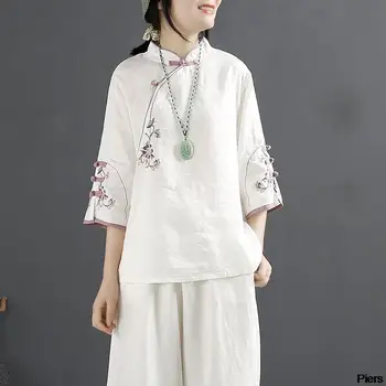 Классическая китайская Стильная Традиционная Блузка, китайский костюм с принтом Тан, Костюм Хань, Восточный костюм С вышивкой, Элегантная женская одежда