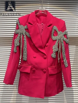 Дизайнерский модный женский блейзер AELESEEN, осень-зима, Высококачественный двубортный жакет с бантом и бриллиантами, расшитый бисером