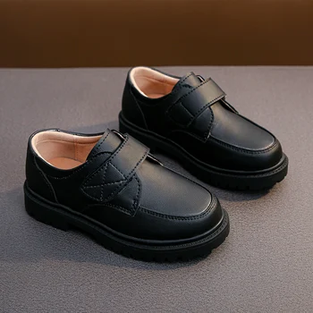 Черная кожаная обувь для мальчиков Soft Performance 2023 Весна и осень, Новые Мягкие лоферы в британском стиле черного цвета для униформы, детская мода
