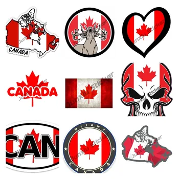 Наклейка с флагом Канады, карта, наклейки с черепом, канадская виниловая наклейка, наклейка с логотипом мотоцикла из канадского клена, наклейка для ноутбука, телефона, планшета, декор из ПВХ