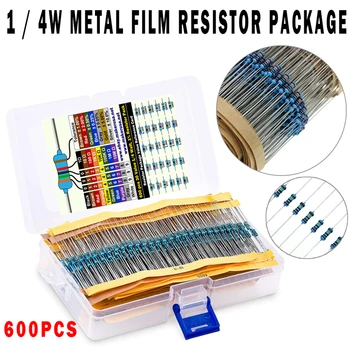 600 шт./лот, комплект электронных пассивных компонентов на металлическом пленочном резисторе 1/4 Вт, 1% Ассорти, 0,25 Вт, 10-1 Мом, Упаковка Ом