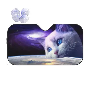 Солнцезащитный козырек на лобовое стекло Cosmic Cat 70x130 см, Galaxy Space, забавная фольга, автомобильный солнцезащитный козырек, УФ-защита