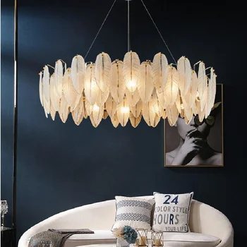 Новая люстра для гостиной, роскошь, современная простота, светильники для главной спальни, хрустальные перья, декоративные лампы для столовой