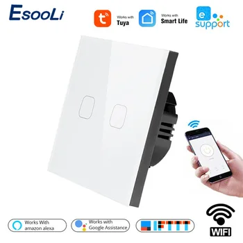 Esooli Стандарт ЕС Tuya/Smart Life/ewelink 2 Банды 1 Способ Wi-Fi Настенный Светильник Сенсорный Выключатель для Google Home Amazon Alexa Голосовое Управление