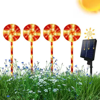 Солнечные Фонари Candy Pathway На солнечных Батареях Lollipop Lights Для Наружного Освещения Подъездной дорожки С 4 Леденцами на палочке для двора