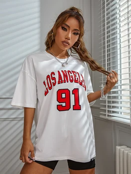 Женская футболка Los Angeles 91 Street City, Футболки С принтом, Повседневные Дышащие Футболки с коротким рукавом, Свободный Топ Оверсайз, Уличная одежда
