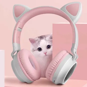 Обновленная Bluetooth-гарнитура с милыми кошачьими ушками, светодиодные беспроводные Bluetooth-совместимые наушники с микрофоном, Светящиеся наушники для детей