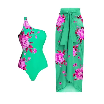 Женское бикини 2023, Новые Цельные пляжные купальники, Зеленые Купальники с принтом 