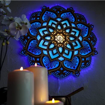 Креативная атмосфера Мандалы в комнате для йоги, Маленький ночник, украшение дома, атмосферный светильник из дерева