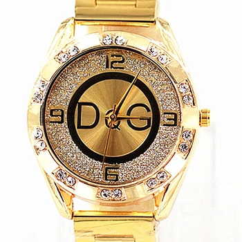 DQG, лидер продаж, роскошные женские часы из нержавеющей стали, браслет с кристаллами кварца, золото и серебро, 2023