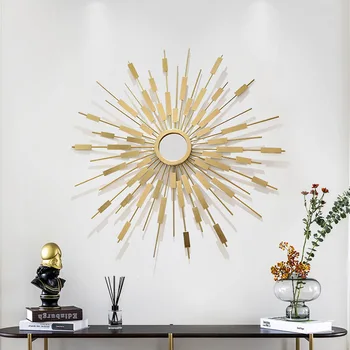 Зеркало для украшения стен из золотого кованого железа в гостиной, креативное зеркало для украшения ресторана Sun