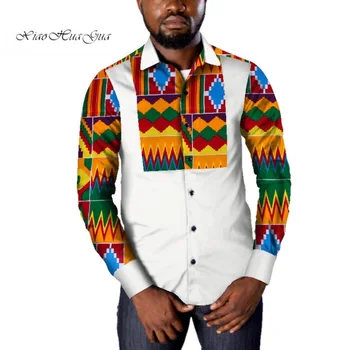 Мужская Рубашка, Хлопковая Мужская одежда в африканском стиле, Рубашка в стиле пэчворк Дашики, Топы, Традиционная африканская одежда Bazin Riche, WYN933