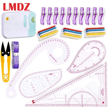 Наборы швейных линеек для создания рисунка одежды LMDZ 4 стиля, пластиковые швейные инструменты метрической формы, зажимы для шитья ткани для дизайнеров