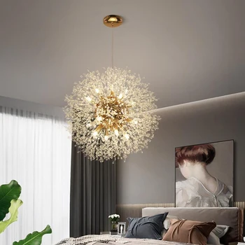 Скандинавская постмодернистская золотая лампа для спальни, балконная лампа для гостиной, столовой, люстра в виде одуванчика, роскошное хрустальное освещение