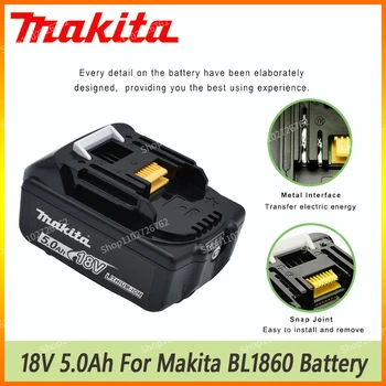 Makita 100% оригинальная аккумуляторная батарея для электроинструмента 18V 5.0Ah со светодиодной литий-ионной заменой LXT BL1860B BL1860 BL1850